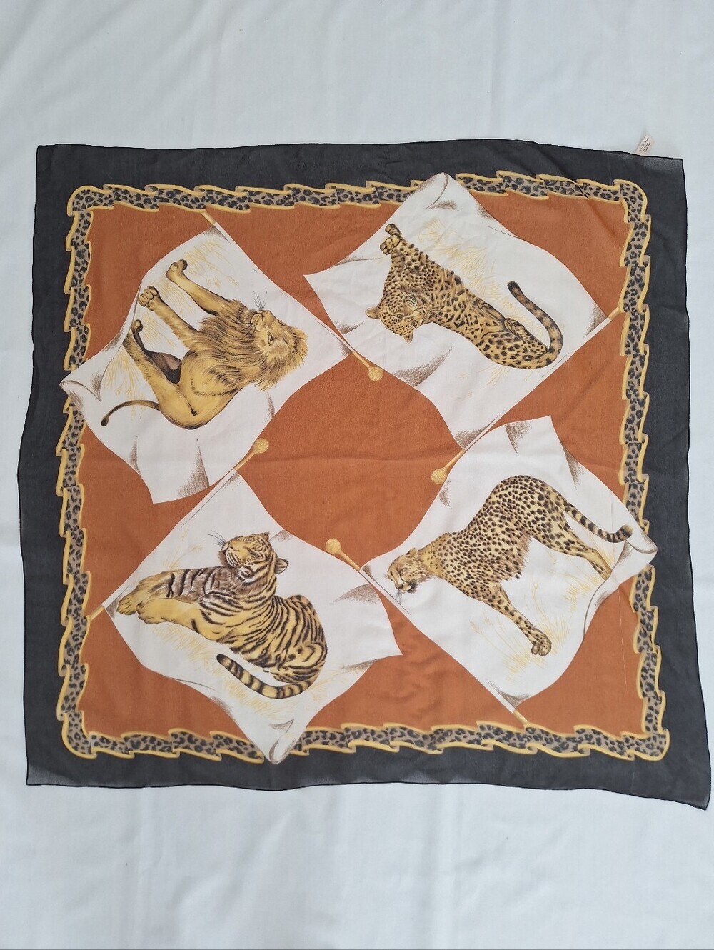 Animal Print Square Scarf in Rust and Black